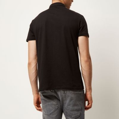 Black textured front polo shirt